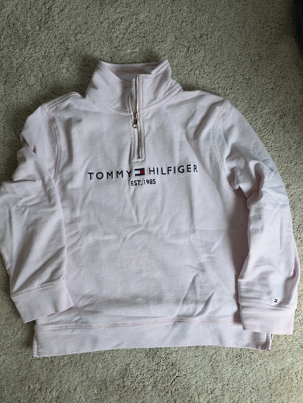 Tommy Hilfiger Pale Pink Quarter-Zip Pullover Sweatshirt